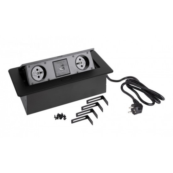 STRONG Elektromos aljzat 2x 230V, 2x USB A/C, fekete, FR